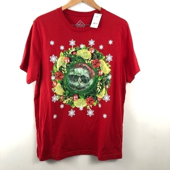 Christmas Cat Red Hologram Tee XL - Picture 1 of 5